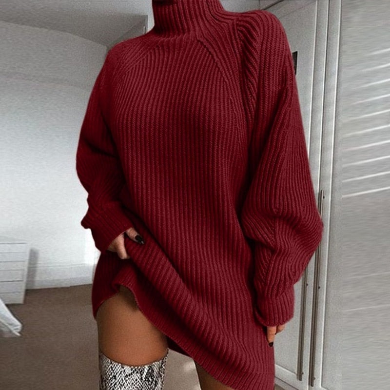 Sephira Oversized Rollkragen Longpullover für Damen mit Rippstrick