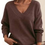Solveig Kaschmir-Damenpullover mit V-Ausschnitt und langen Ärmeln