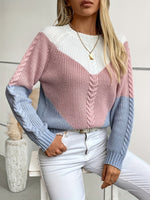Norweger-Style Zopfmuster Damenpullover im Colour-Blocking-Design