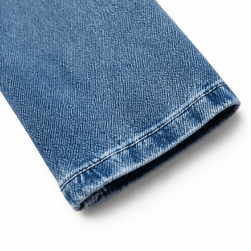 Maelyn Rüschenbesetzte Jeansjacke mit offenem Vorderteil