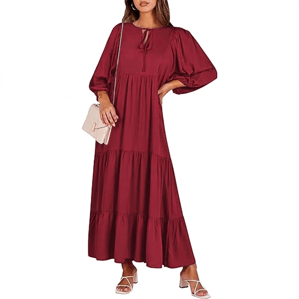 Bedrucktes Maxikleid mit V-Ausschnitt und langen Ärmeln für den Herbst