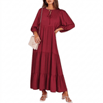 Bedrucktes Maxikleid mit V-Ausschnitt und langen Ärmeln für den Herbst