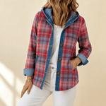 Weslyn Karierte Hemdjacke mit Kapuze und Denim-Kontrast