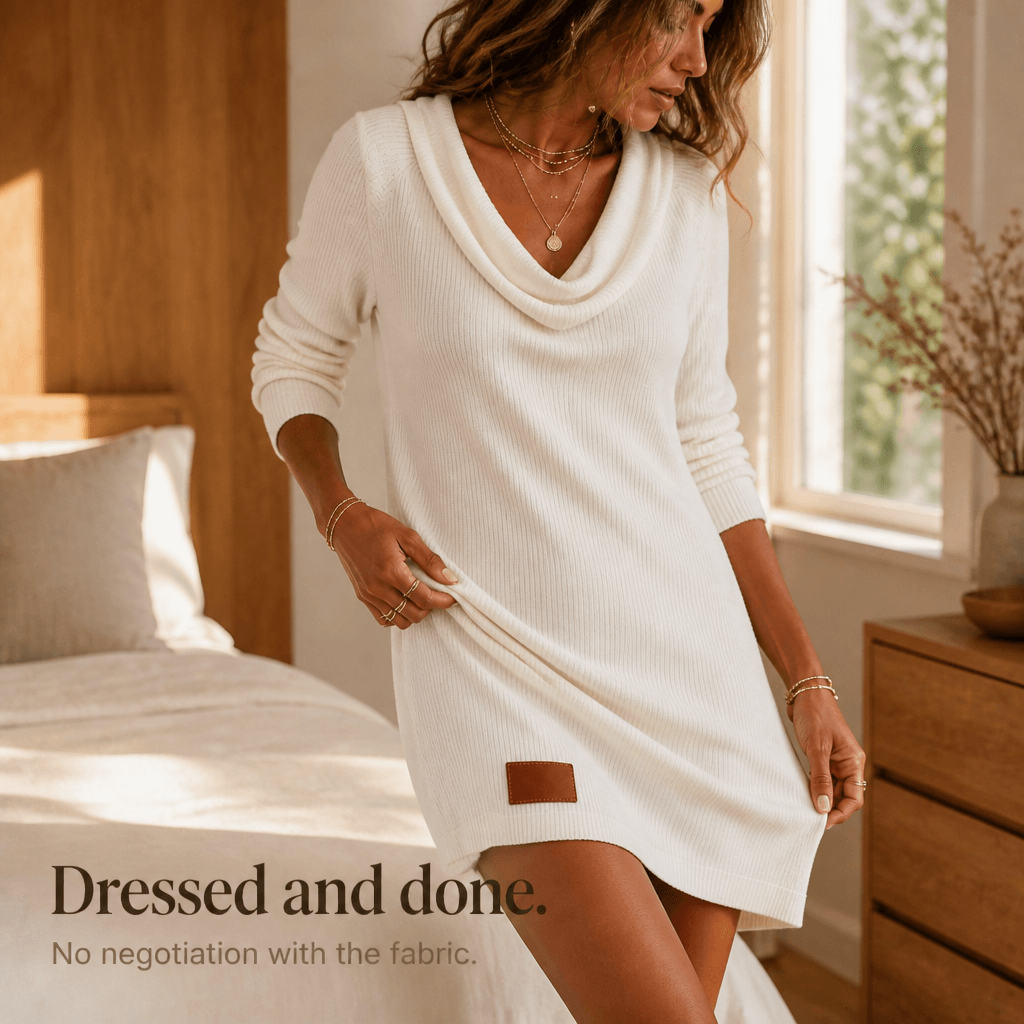 Wasserfallausschnitt Strickkleid mit Rippstruktur für Damen