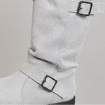 Damen Winterstiefel aus Veloursleder mit Strickbündchen und Profilsohle im Slouch-Design