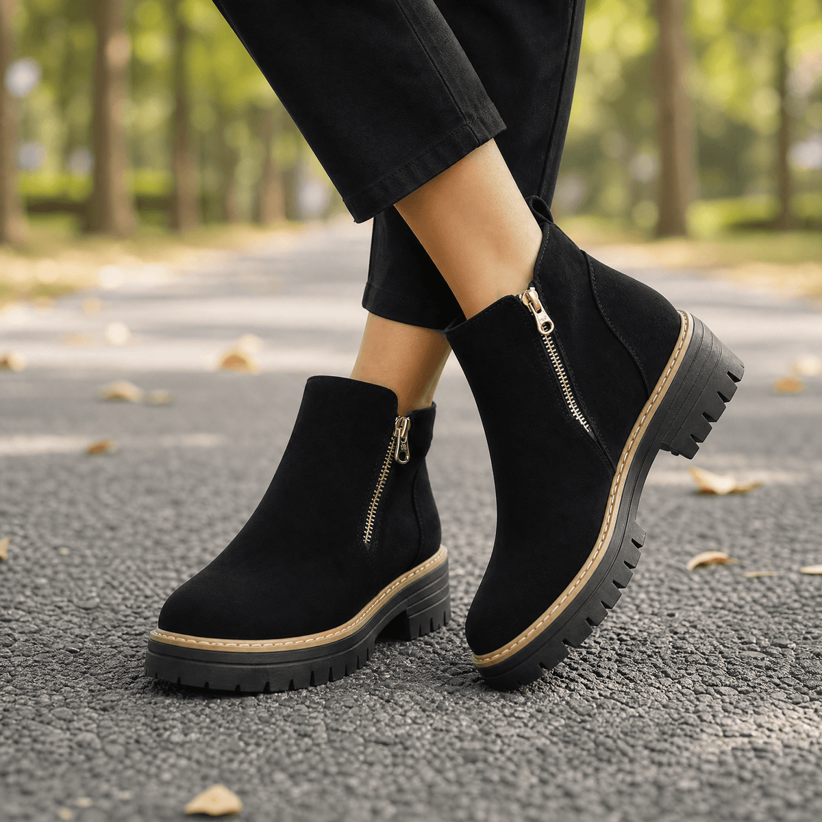 Wildleder-Winterstiefel für Damen mit Seitenreissverschluss und Blockabsatz