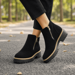 Wildleder-Winterstiefel für Damen mit Seitenreissverschluss und Blockabsatz