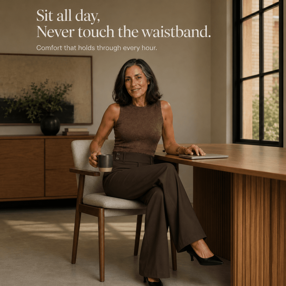 Weites Damen-Businesshose mit hoher Taille und Bundfalte