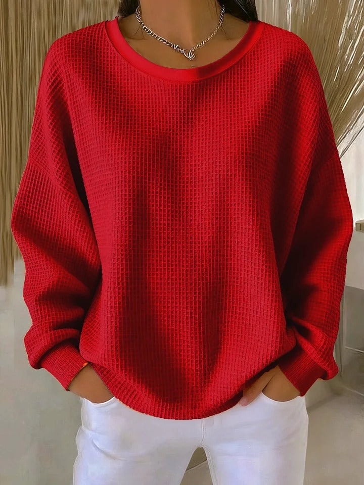 Lucille Oversize Waffelstrick Pullover mit Rundhalsausschnitt