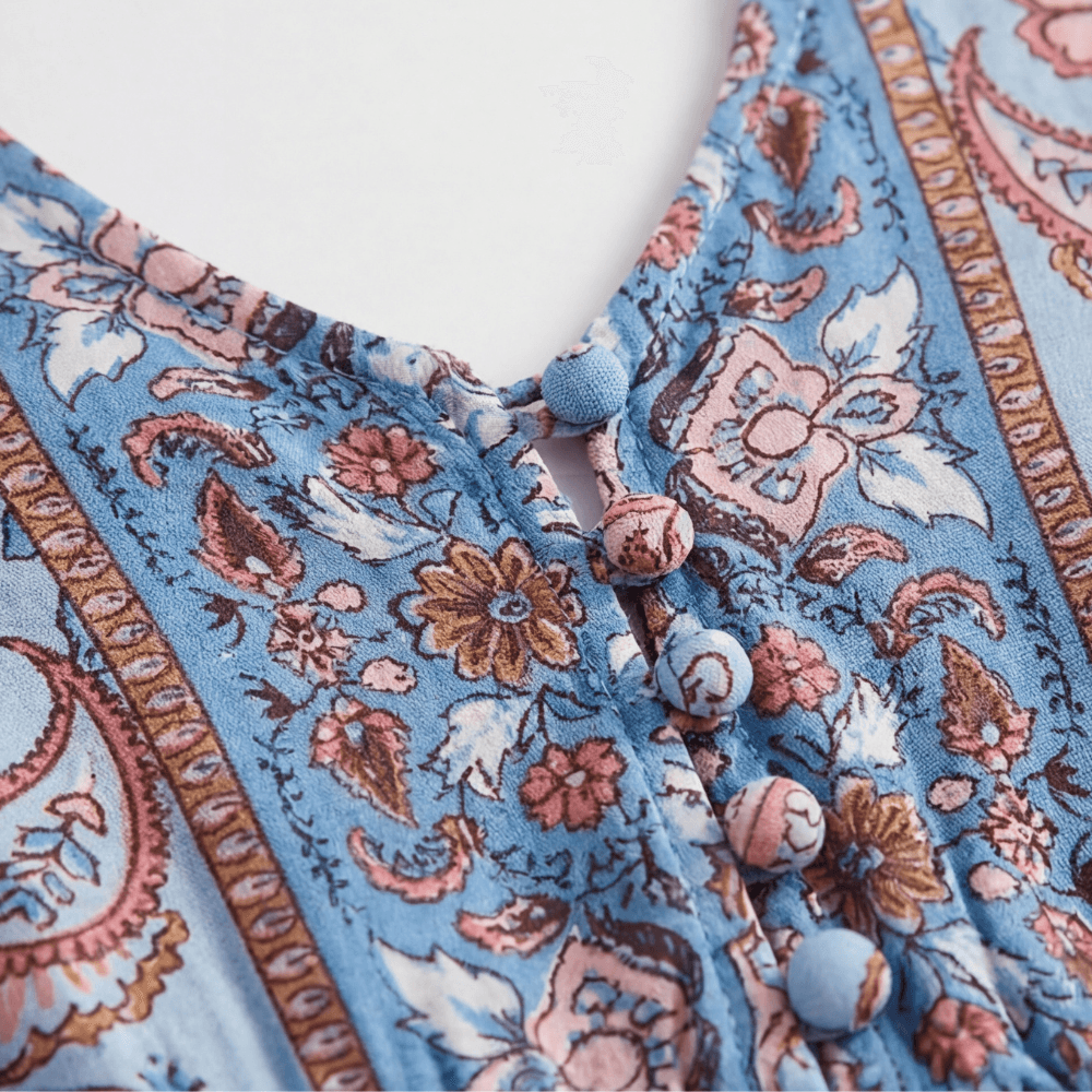 Fliessendes Boho-Maxikleid mit Blumendruck und V-Ausschnitt