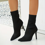 Damen Stiefeletten mit spitzer Zehe und Stiletto-Absatz aus Strickmaterial