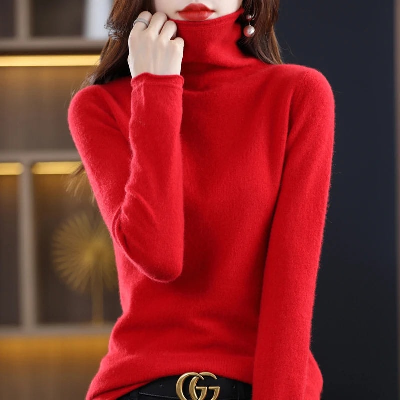 Damen Rollkragen Wollpullover aus Feinstrick mit Merinowolle