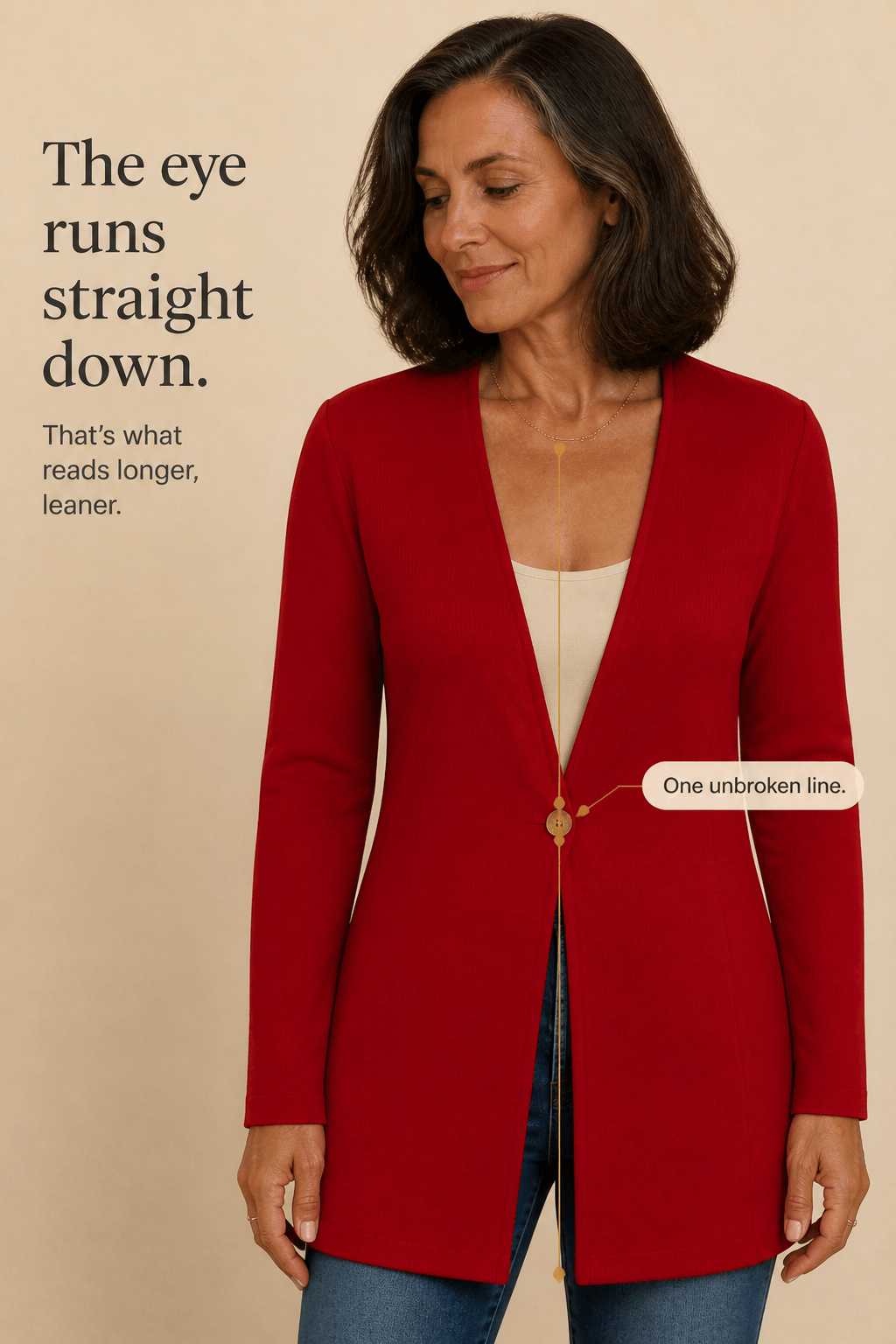 Linevalle Langer Blazer mit V-Ausschnitt und Einknopfverschluss für Damen aus Polyester