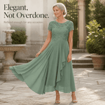Blumen-Midikleid für Damen aus Spitze mit Chiffon-Rock und kurzen Ärmeln