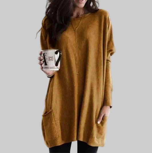 Riley Langer Damenpullover mit Taschen aus Baumwollmischung im Oversize-Look