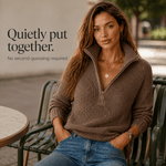 Strukturierter Damenpullover mit Half-Zip-Kragen aus Polyester