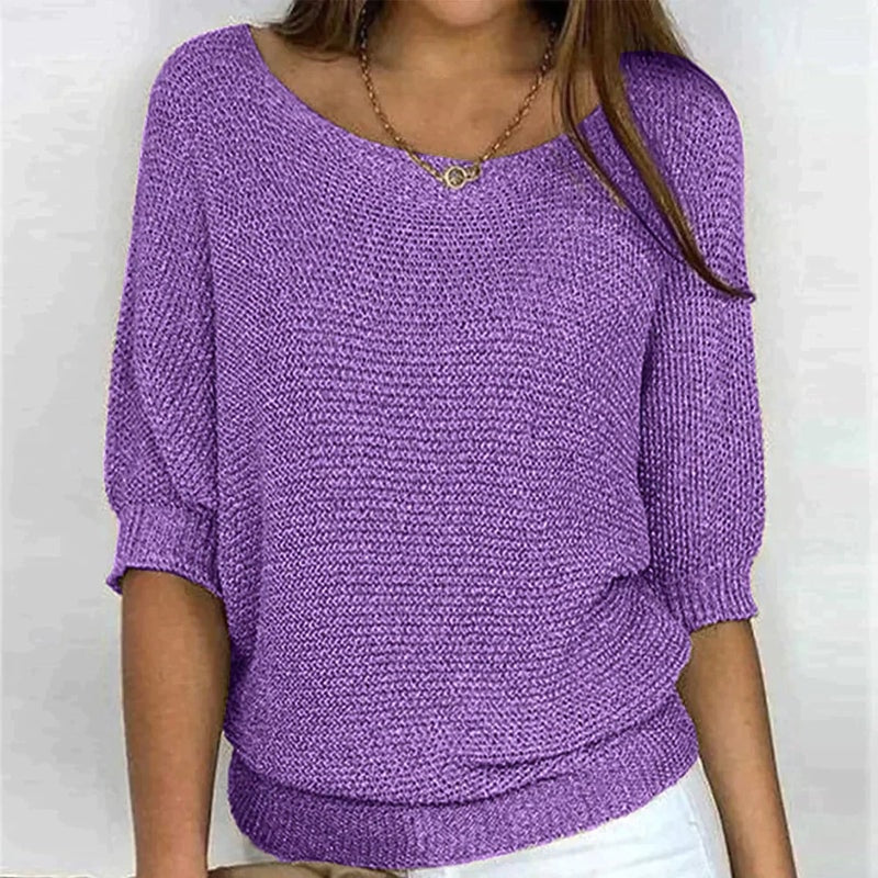 Damen Wollpullover mit lockerem Schnitt und Rundhalsausschnitt