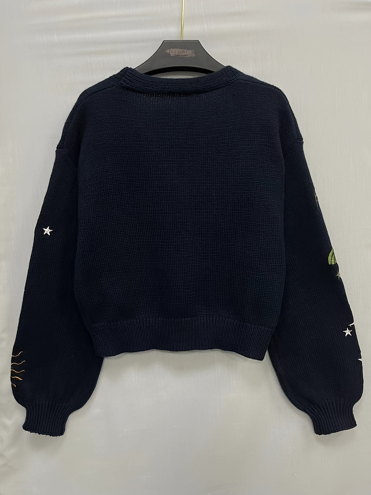 Bestickte Strickjacke Damen mit Sonne Mond Sterne Motiven