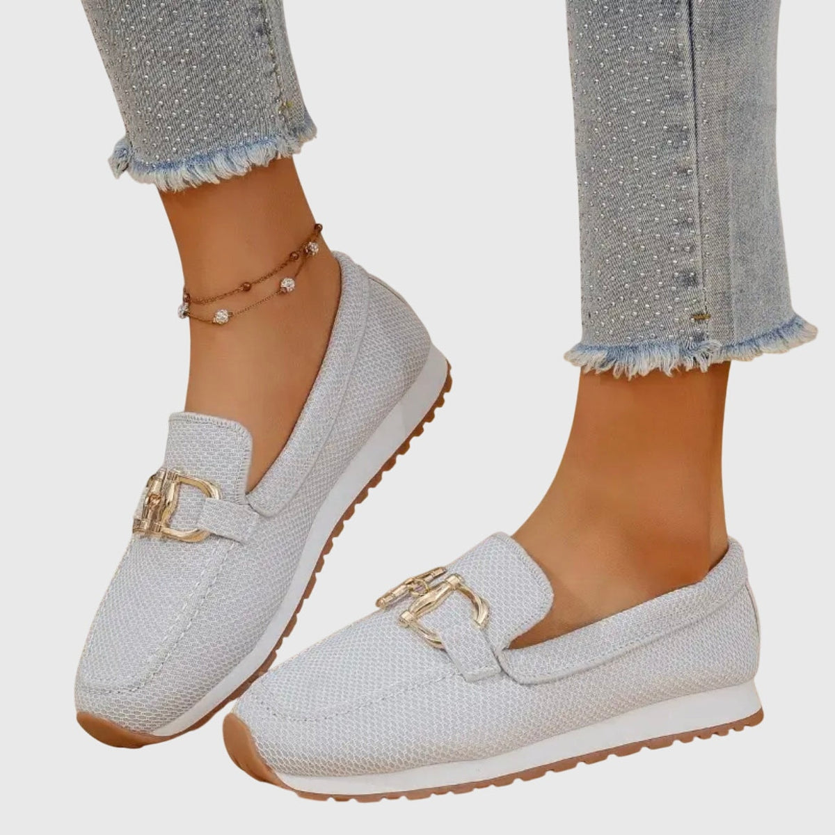 Bequeme Damen-Loafer-Sneaker mit Metall-Bit-Schnalle
