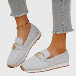 Bequeme Damen-Loafer-Sneaker mit Metall-Bit-Schnalle