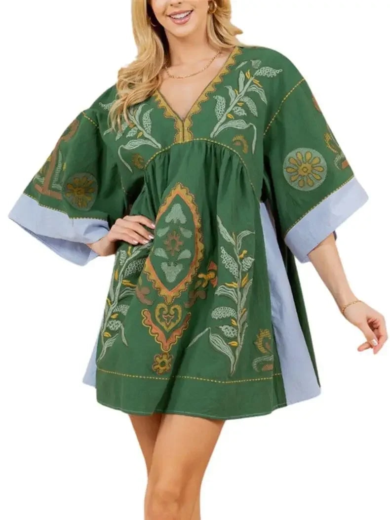 Selina Boho Kleid mit Stickerei für Herbst und Freizeit